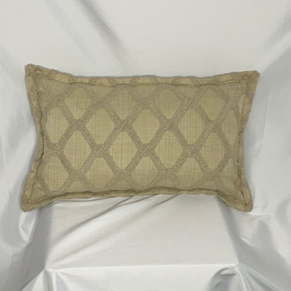 Elegant Tan Custom Made Linen Decorative Lumbar Pillow Down Insert EUC